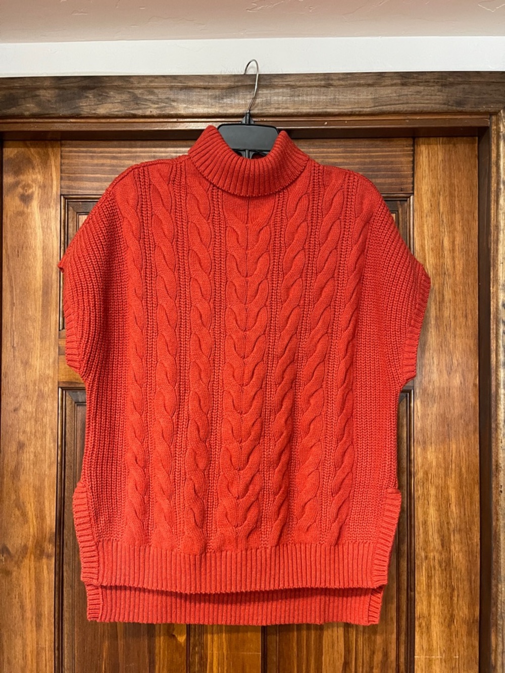 Pact Orange Cable-Knit Sleeveless Turtleneck Sweater XS/S